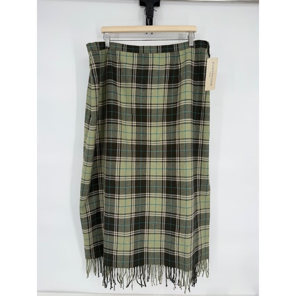 Evan-Picone Sz 20W Plaid Wool Fringe Hem Skirt Green Brown Vintage Org $66 - Picture 1 of 12